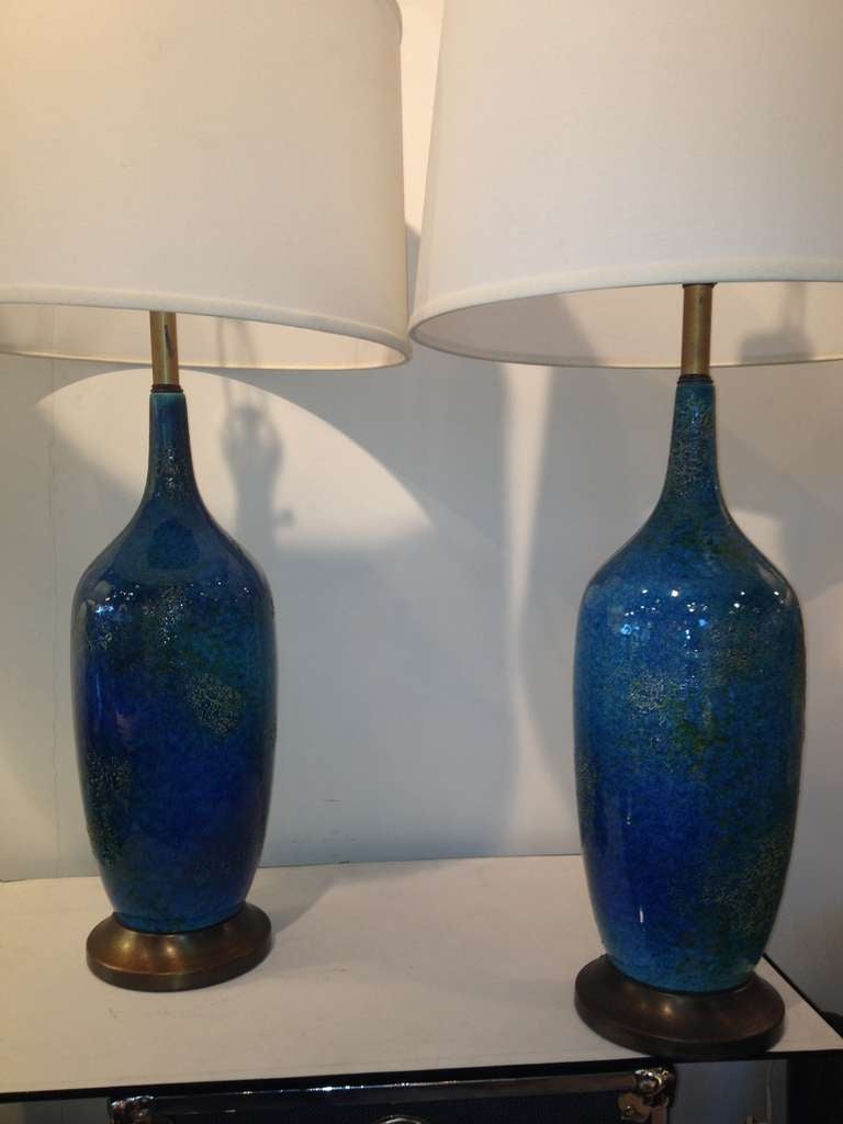 Mid-Century Modern Pair Tall Ceramic Lamps Attributed Guido Gambone