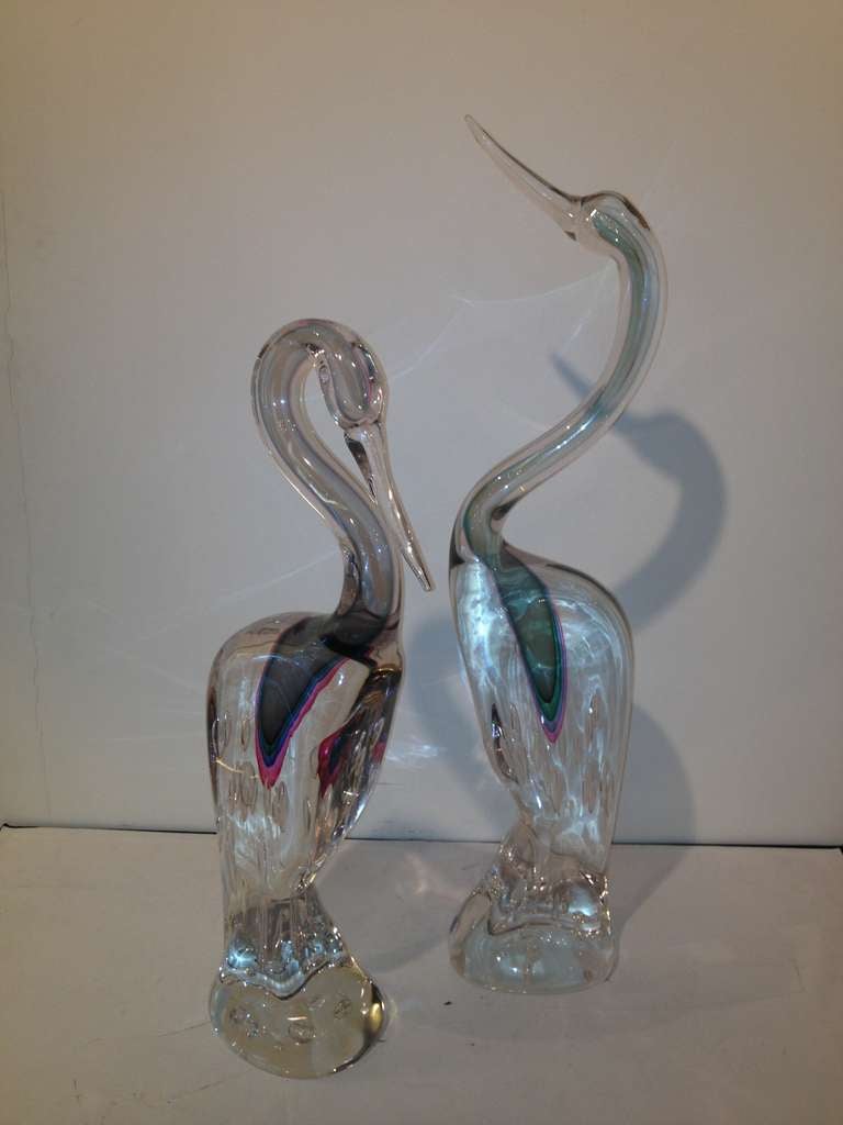 Mid-Century Modern Luigi Mellara Large Pair Glass Birds