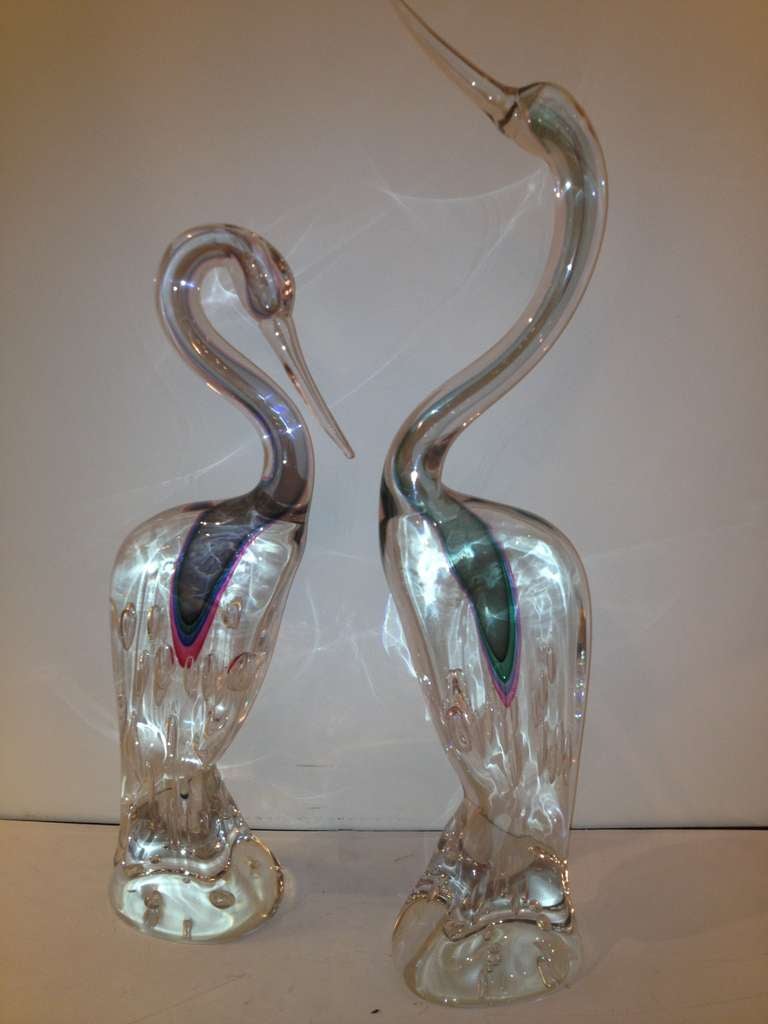 Luigi Mellara Large Pair Glass Birds 3