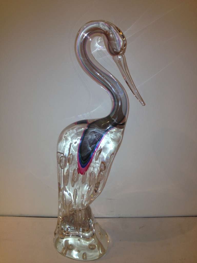 Luigi Mellara Large Pair Glass Birds In Excellent Condition In Westport, CT
