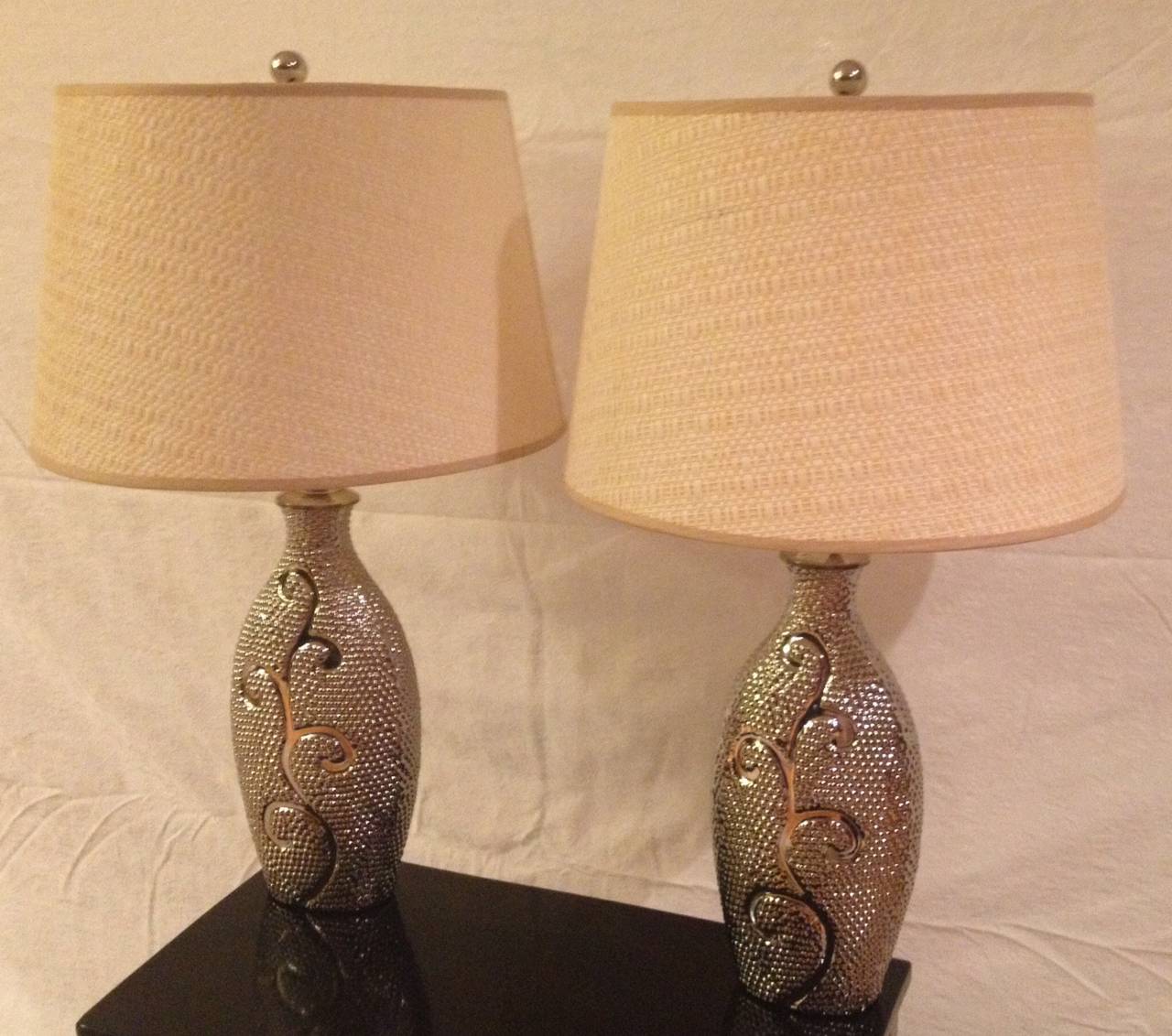 American Pair Silver Mercury glass designed lamps For Sale
