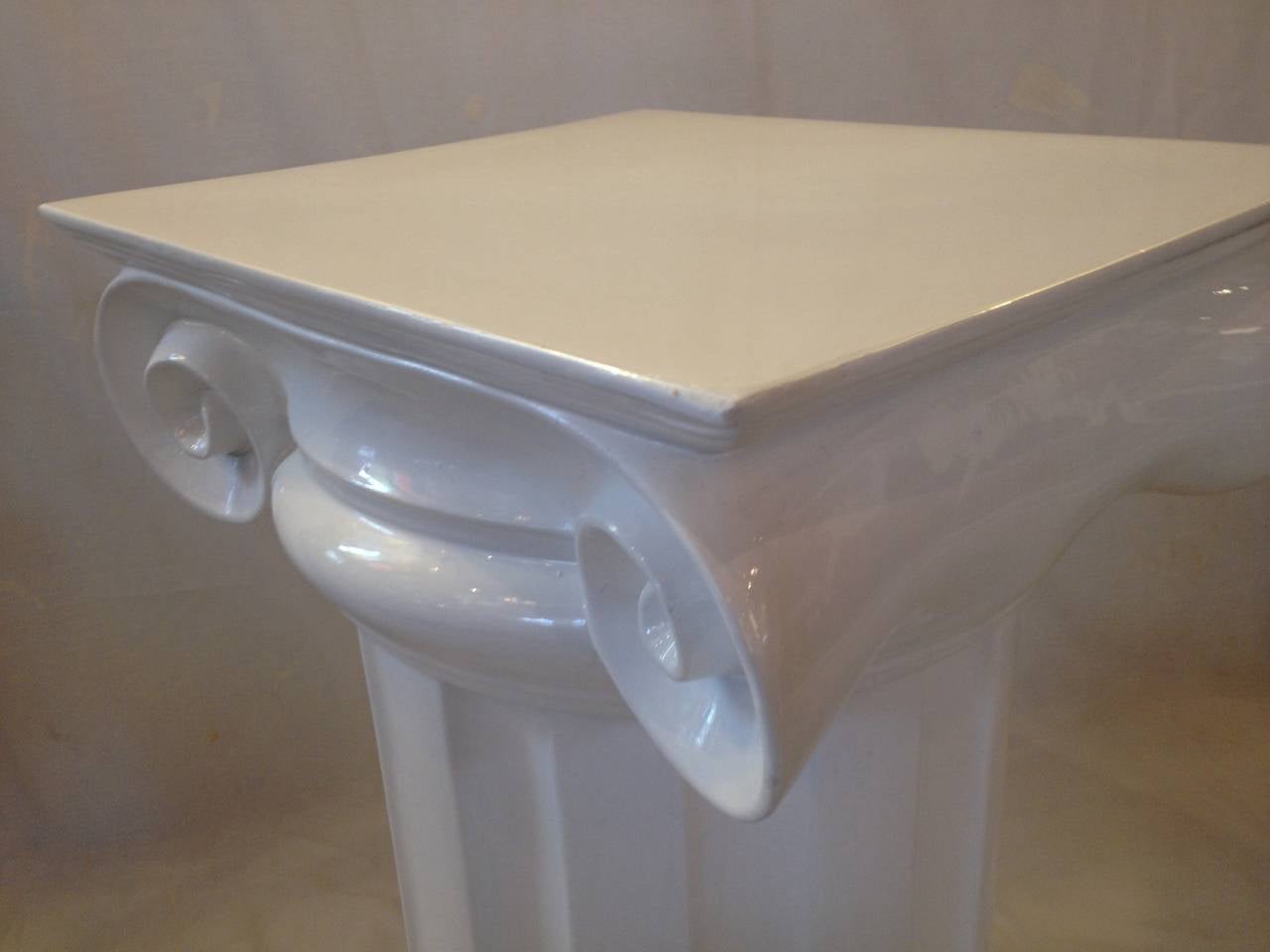 20th Century Ionic Column White Ceramic Mid-Century End Table or Pedestal For Sale
