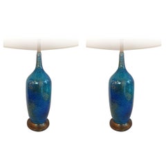 Retro Pair Tall Ceramic Lamps Attributed Guido Gambone