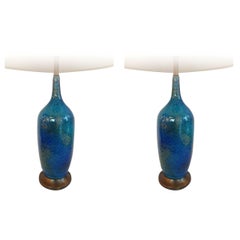 Pair Tall Ceramic Lamps Attributed Guido Gambone