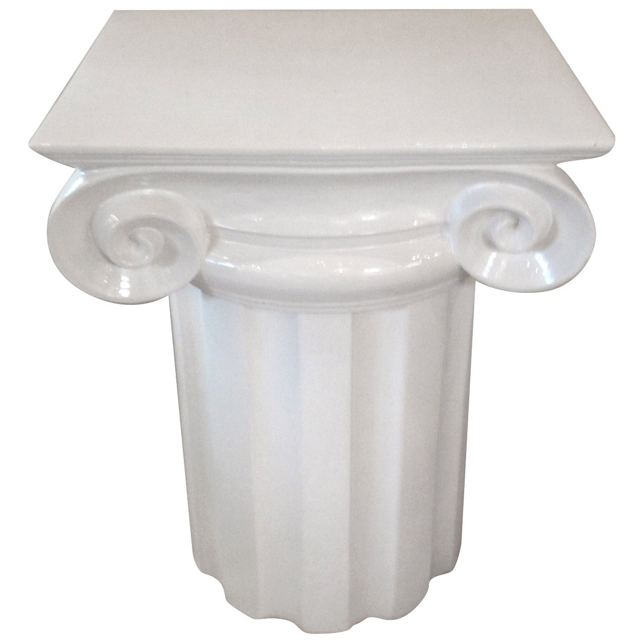 Ionic Column White Ceramic Mid-Century End Table or Pedestal