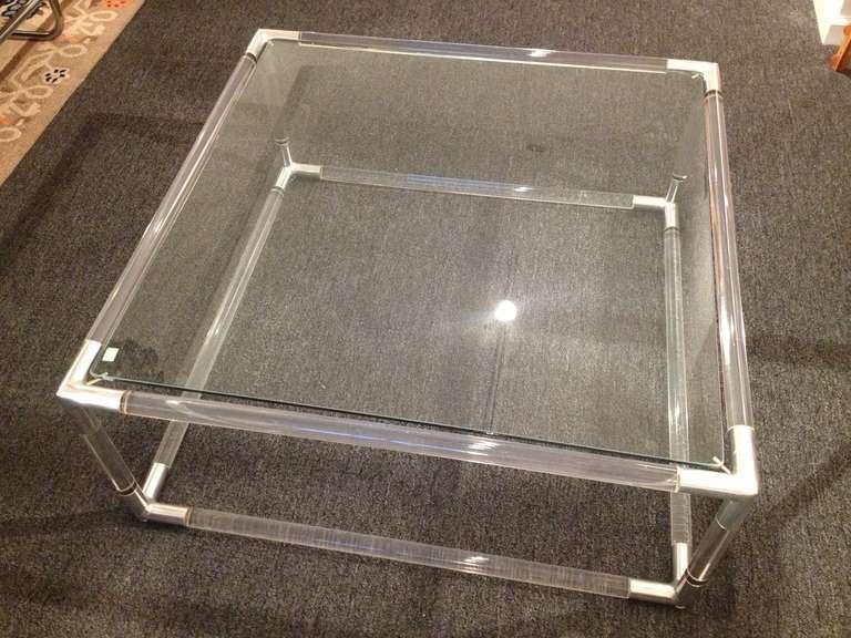 American Charle Hollis Jones Lucite Square cocktail table For Sale
