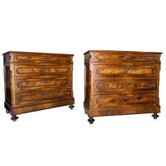 Antique Pair of Burl Walnut Italian Commodes