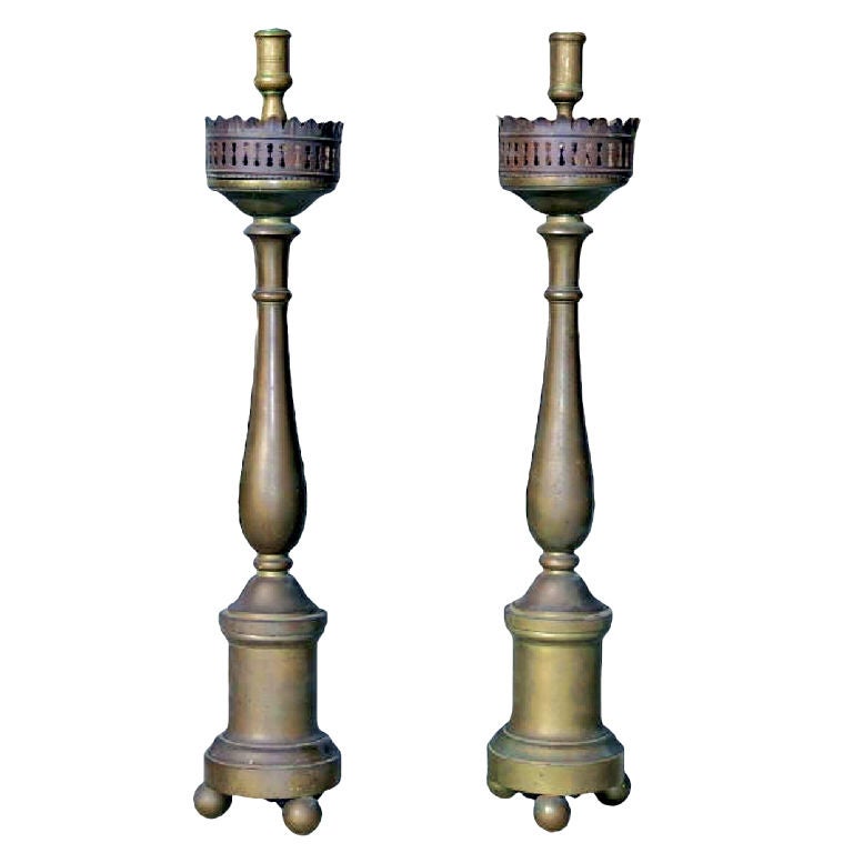 Pair of Italian Bronze Prickets For Sale