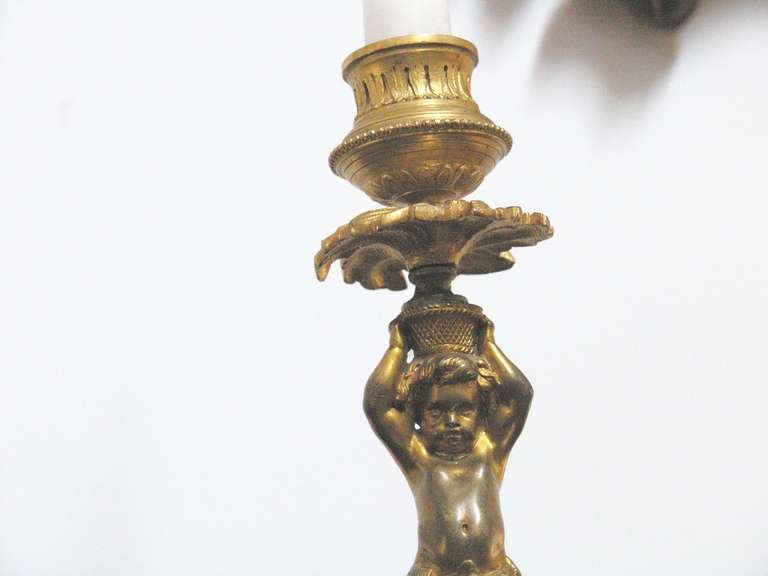 Napoleon III Pair of 19th Century French Gilt Bronze Candelabra For Sale