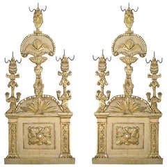 Pair of Italian Parcel Paint and Giltwood Panels