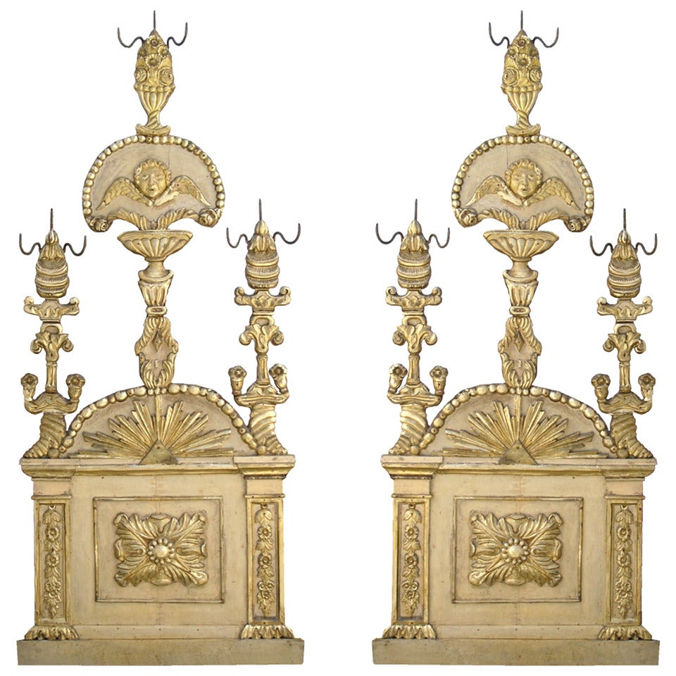 Pair of Italian Parcel Paint and Giltwood Panels For Sale