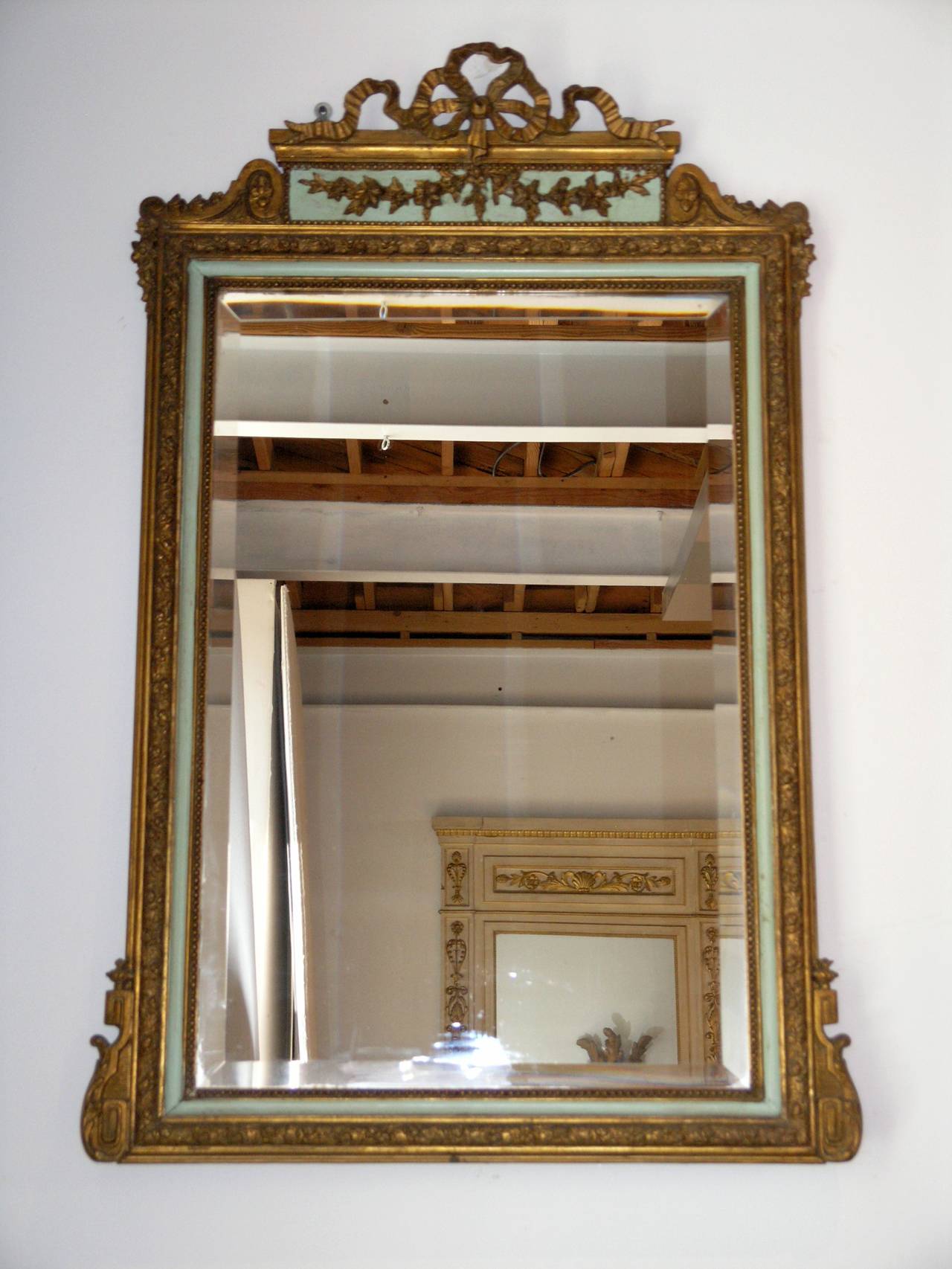 19th Century Italian Parcel Painted and Giltwood Mirror