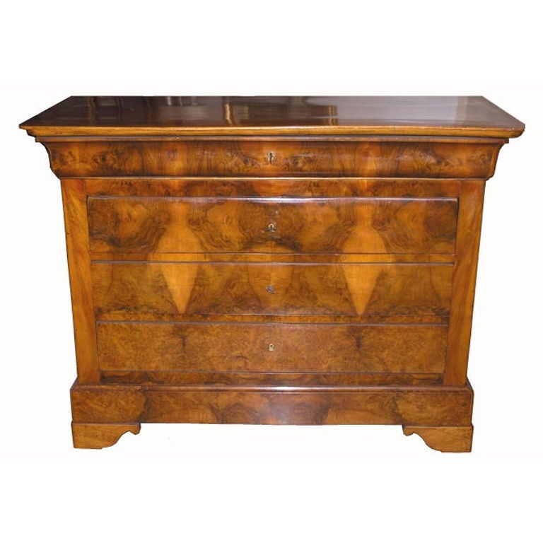 Louise Philippe Burl Walnut Commode For Sale