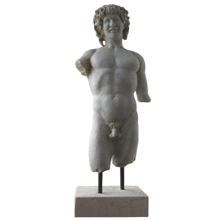 Italian carved marble nude torso after the neoclassical Roman figure.