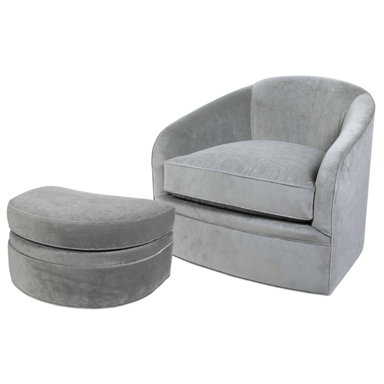 Mid-Century Luxe Swivel Chair and Matching Ottoman by Milo Baughman