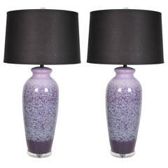 Pair of Large and Exceptional Porcelain Lamps in Hues of Violet