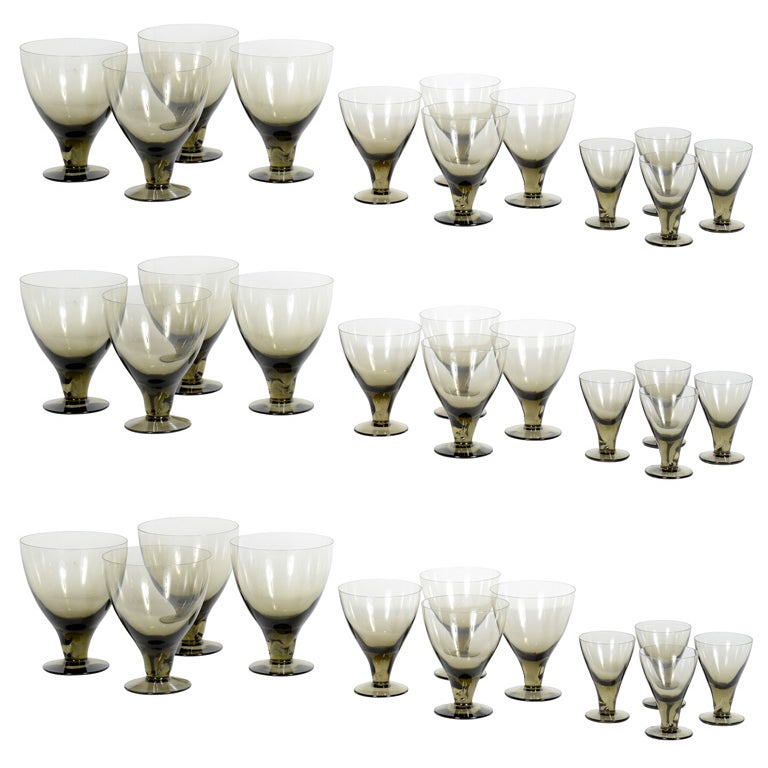 Oustanding Modernist Set of 24Piece Smoked Crystal Stemware by Orrefors