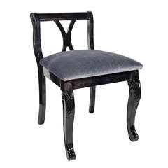 Vintage Neoclassical Revival Vanity Stool in Ebonized Walnut and Mohair