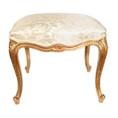 Elegant Louis XV Gilt Wood Bench with Damask Silk Upholstered Seat