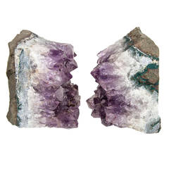 Pair of Wedge Crystal Amethyst Quartz Bookends