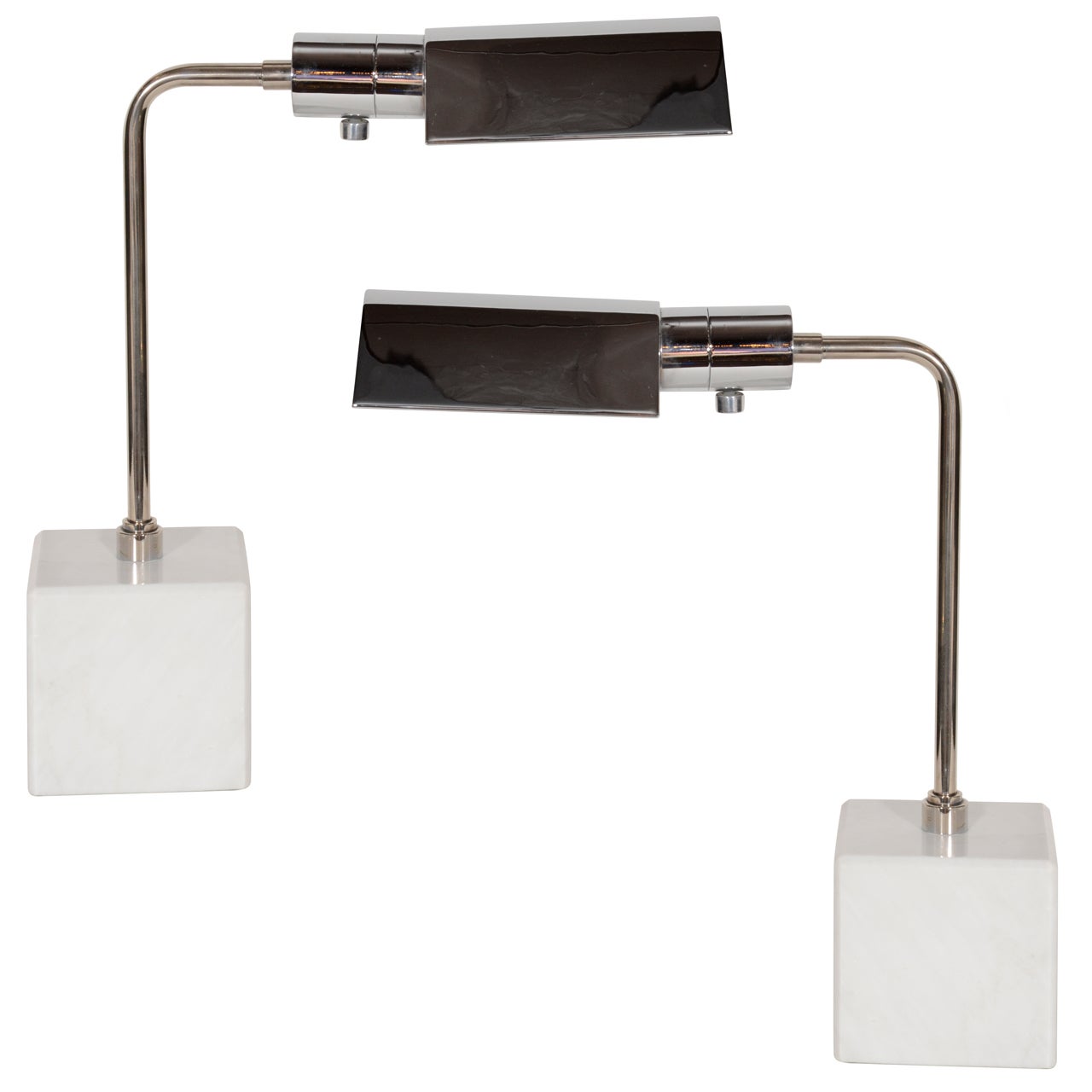 Pair of Modernist Chrome Desk Lamps with Marble Bases Designed by Koch and Lowy