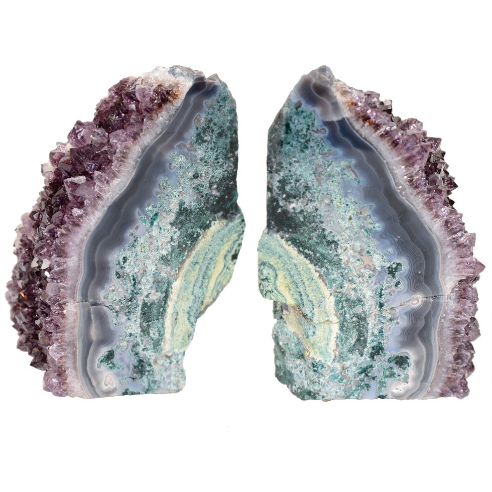 Pair of Rare Amethyst Crystal and Geode Bookends