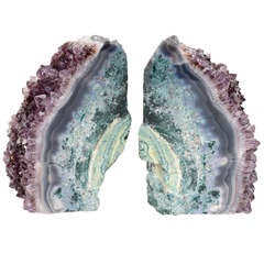 Pair of Rare Amethyst Crystal and Geode Bookends