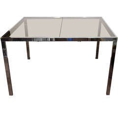 Mid-Century Chrome and Grey Glass Extension Dining Table by DIA