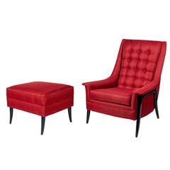 Modernist Wing Chair and Ottoman in the Manner of Paul McCobb