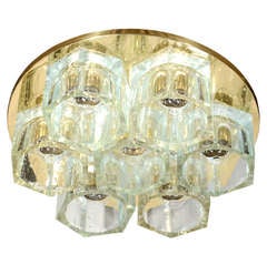 Vintage Modernist Flush Mount Chandelier with Hexagon Glass Designed by Gaetano Sciolari