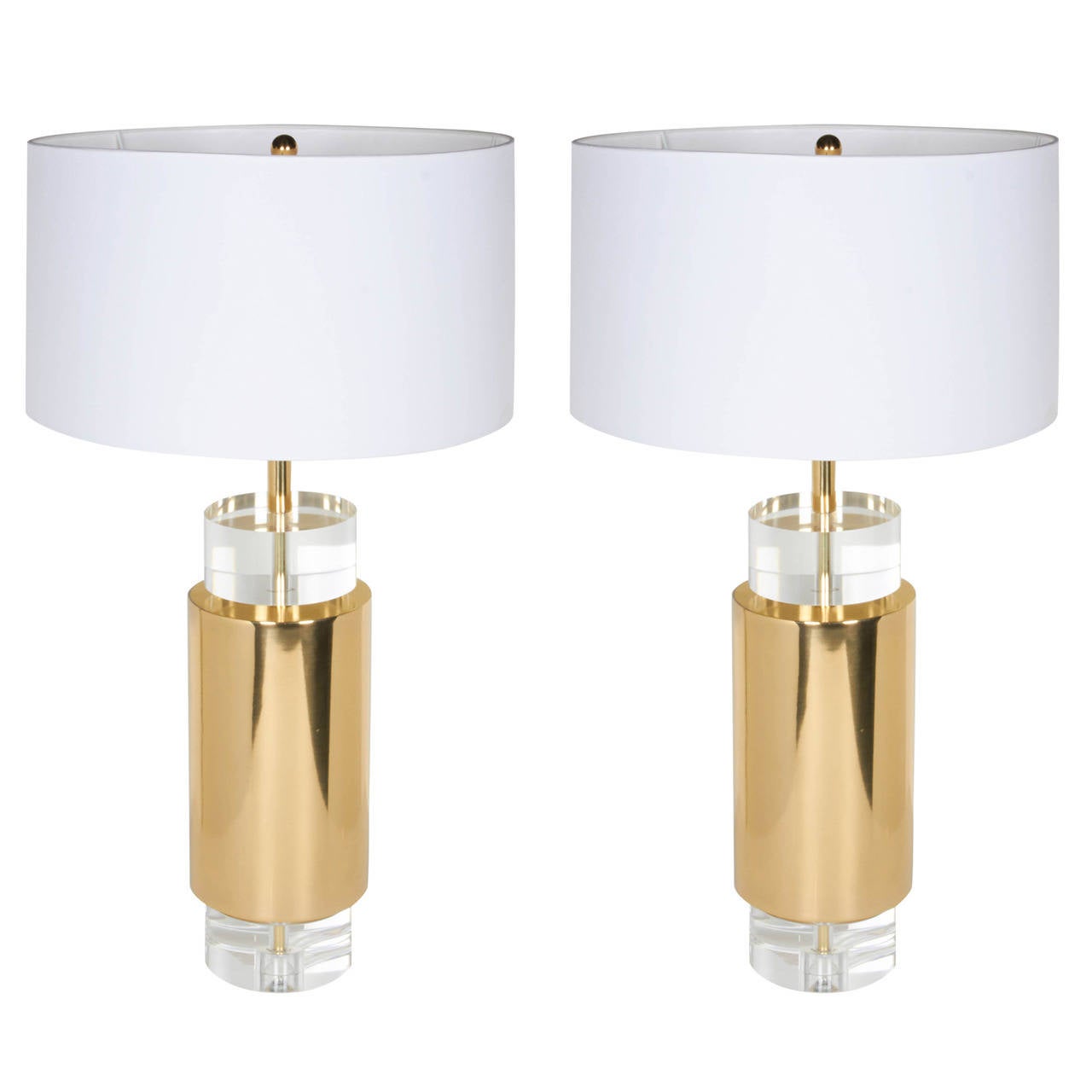 Pair of Brass and Lucite Table Lamps in the Manner of Charles Hollis Jones