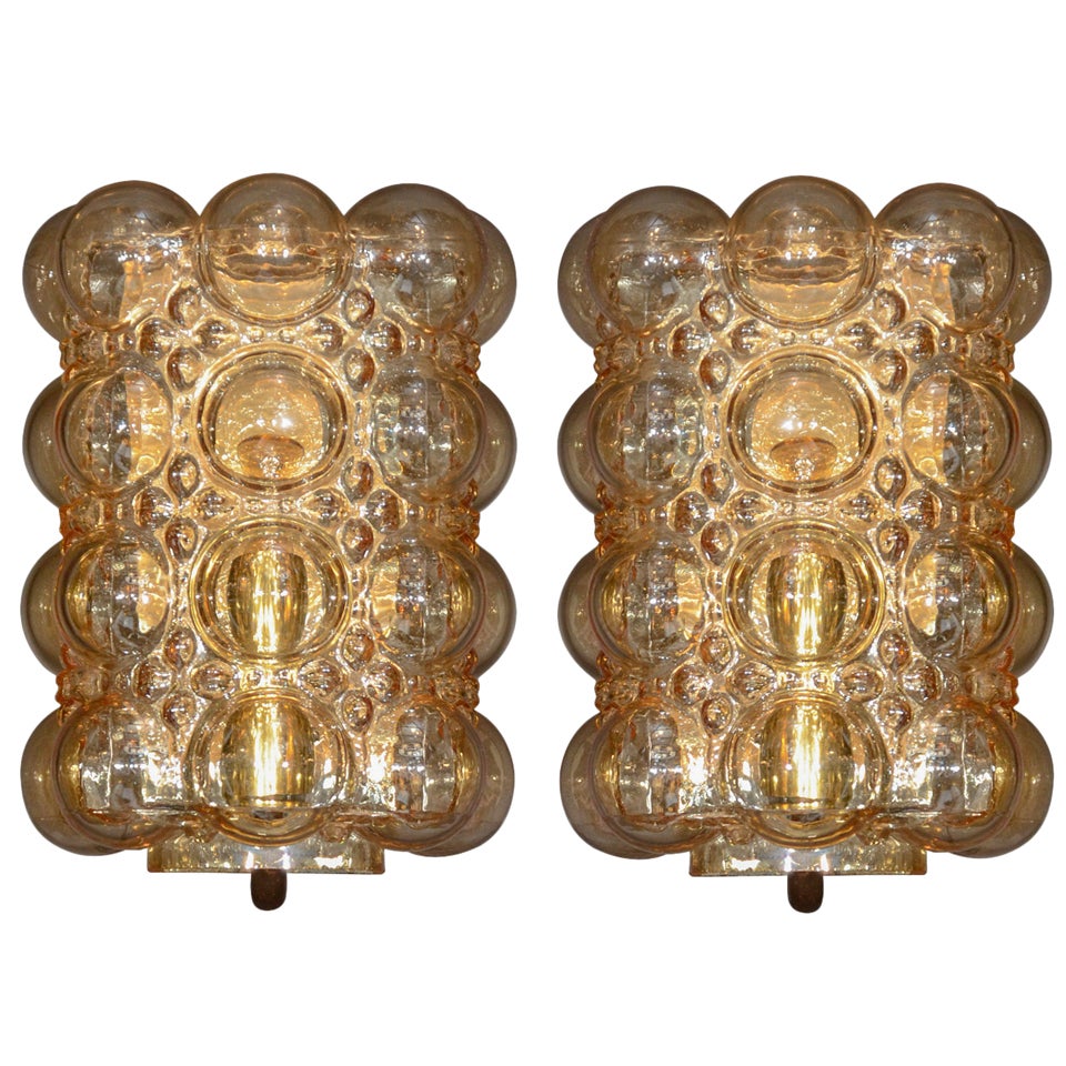 Pair of Modernist Amber Bubble Glass Sconces Designed by Limburg