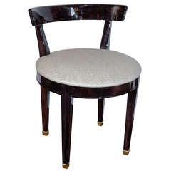 Art Deco Vanity Chair with Low Back Design in Ebonized Walnut