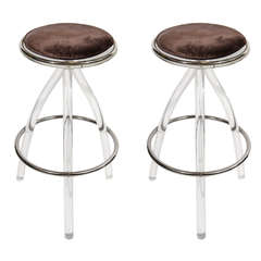 Vintage Pair of Ultra Modernist Lucite Bar/Counter Stools
