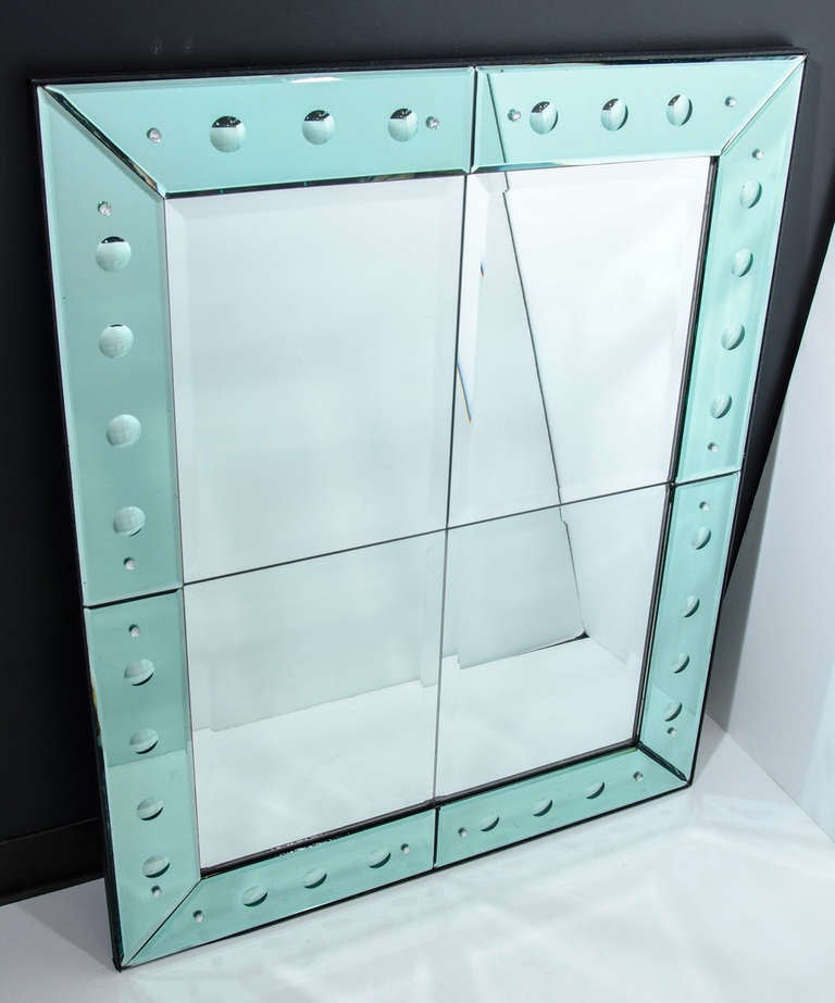 Exceptional Art Deco Mirror with Green Venetian Glass Borders 1