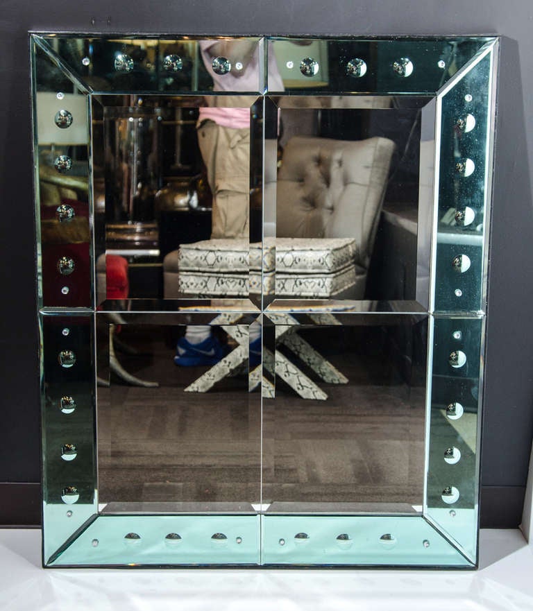 Exceptional Art Deco Mirror with Green Venetian Glass Borders 2