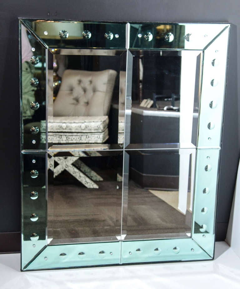 Exceptional Art Deco Mirror with Green Venetian Glass Borders 3