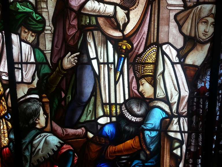 French Oustanding & Rare Antique Stained Glass Panel by Mauméjean Frères