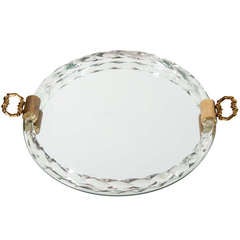 Vintage 1940's Round Murano Glass and Mirrored Tray 