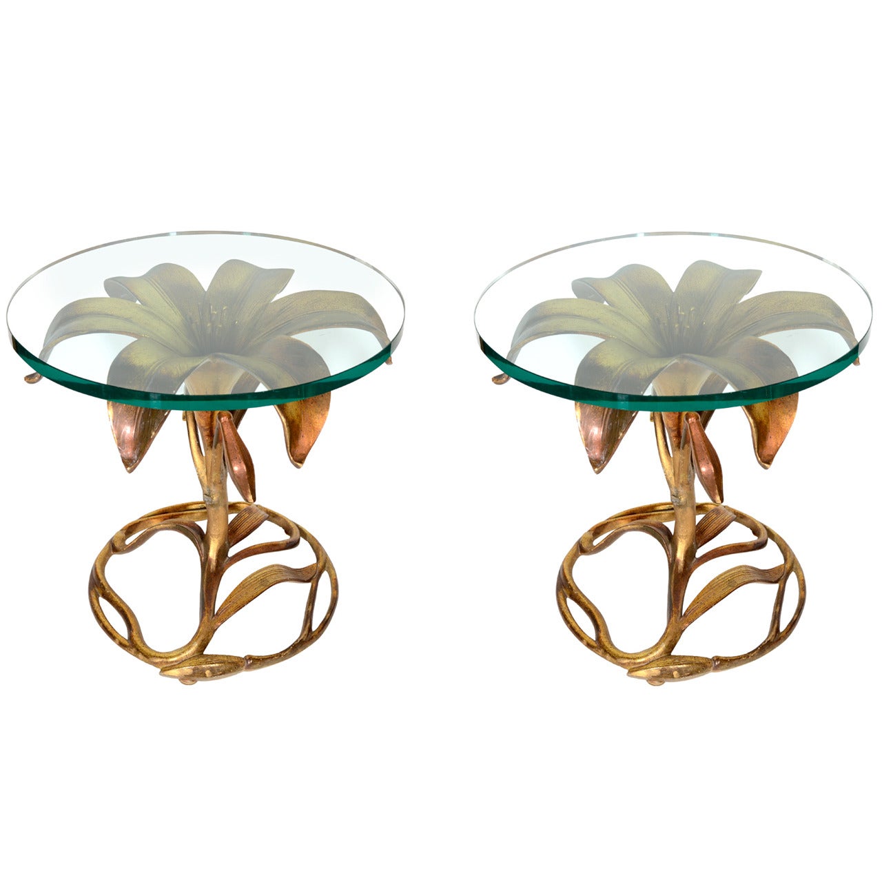 Art Nouveau Style Sculpted Lily Side Table Designed by Arthur Court
