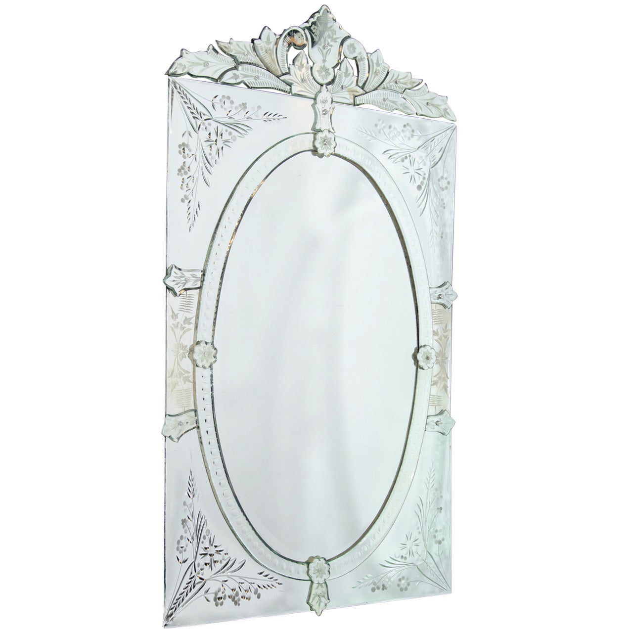 Vintage Mirror with Oval Center Design and Reverse Etched