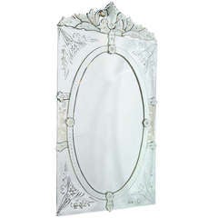 Vintage Venetian Mirror with Oval Center Design and Reverse Etched Details