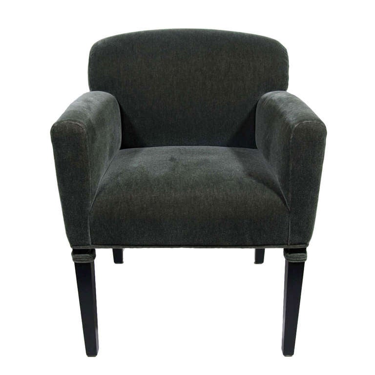 Luxe Art Deco Style Occasional Arm Chair in Moss Mohair