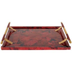 Modernist Pen Shell Serving Tray with Stylized Shagreen and Bronze Hardware