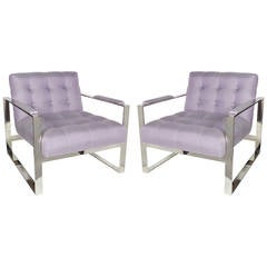 Pair of Lavender Tufted Lounge Chairs Designed by Milo Baughman