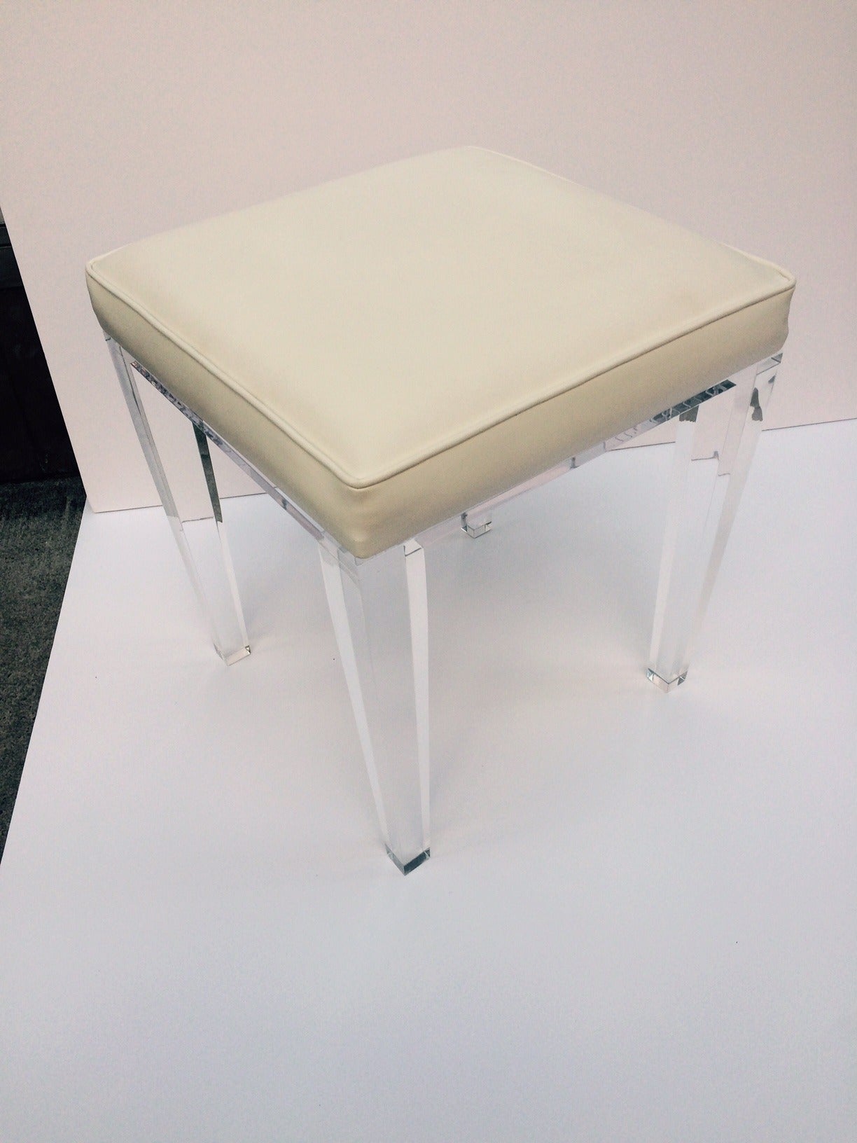 Beveled Luxe Lucite Vanity Stool in the Style of Karl Springer