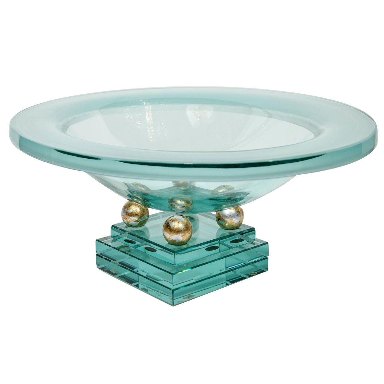 Art Deco Glass Centerpiece Footed Bowl with Stepped Base Design at 1stDibs