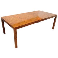 Parsons Style Dining Table in Burled Olive Wood Designed by Milo Baughman