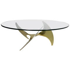 Mid-Century Modern Round Coffee Table with Sculptural Base Design