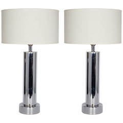 Pair of Machine Age Column Lamps in the Manner of Walter Von Nessen